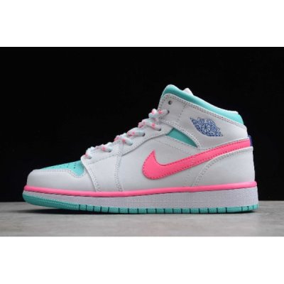 Nike Bayan Air Jordan 1 Mid Gs Beyaz / Pembe / Yeşil Basketbol Ayakkabısı Türkiye - Q7B6P36E